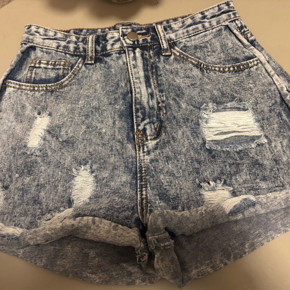 Blue Distressed acid washed Jean Shorts xs
